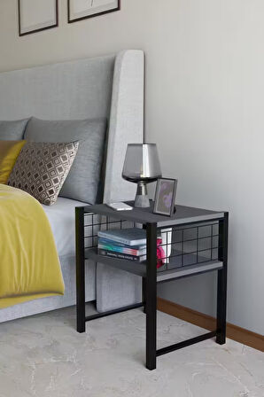 Steel Design Modern Komodin Metal Ayaklı Raflı Başucu Komodin Yatak Odası Dekoratif Yan Sehpa