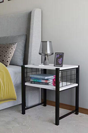 Steel Design Modern Komodin Metal Ayaklı Raflı Başucu Komodin Yatak Odası Dekoratif Yan Sehpa