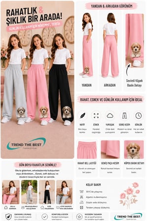 Yazlık Kız Erkek Unisex Çocuk Baggy Kalıp Siyah, Pembe, Gri 3'lü Eşofman Altı Takımı