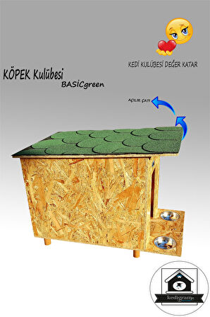 Köpek Kulübesi Basicgreen - Çatı Kaplamalı - Kedi Evi Mama Kabı Hediyeli