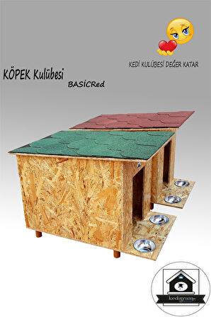 Köpek Kulübesi Basicred - Çatı Kaplamalı - Kedi Evi Mama Kabı Hediyeli