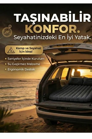 Araç İçi Şişme Yatak Araba Ve Kamp Yatağı Çanta Elektrikli Pompa Tamir Kiti Ve Yastıklı Yatak Seti