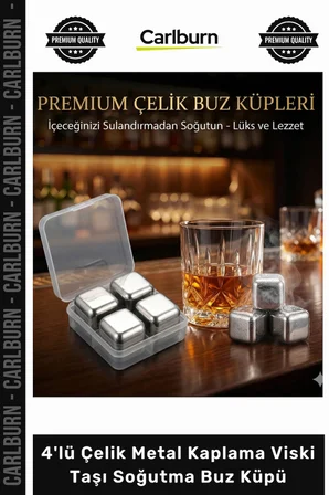 Özel Üretim Gold Lüks Paslanmaz Hediye Seti Şık 4'lü Çelik Metal Kaplama Viski Taşı Soğutma Buz Küpü
