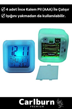 #Saat Dijital LED Işıklı Alarm Termometre Takvim Masa Gece Lambası Renk Değiştiren Küp Saat