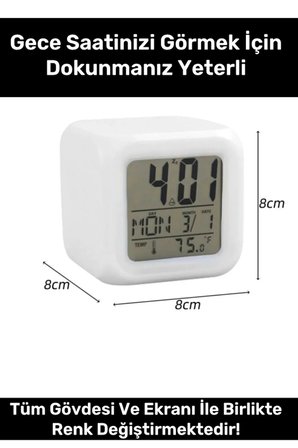 #Saat Dijital LED Işıklı Alarm Termometre Takvim Masa Gece Lambası Renk Değiştiren Küp Saat