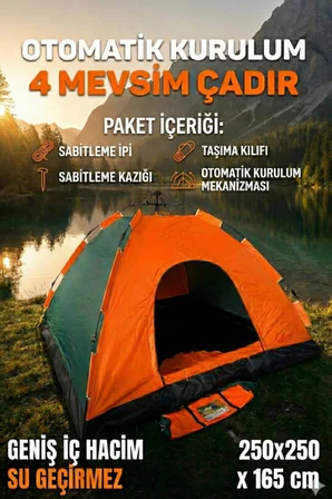 #Çadır Su Geçirmez Pratik Geniş Otomatik Kurulumlu Kamp Çadırı 8 Kişilik 250x250x165 cm
