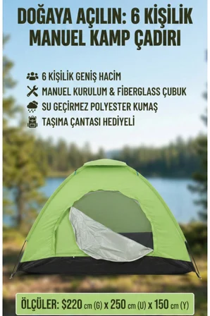 #Çadır Su Geçirmez Geniş Kampçı Kolay Kurulumlu Pratik Kamp Çadırı 6 Kişilik 220x250x150cm