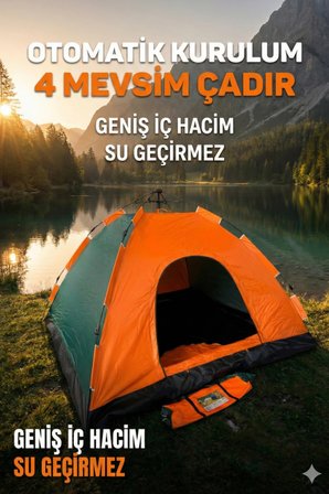 Özel Üretim Su Geçirmez Dayanıklı Pratik Otomatik Kurulumlu Kamp Çadırı 6 Kişilik 220x250x150cm