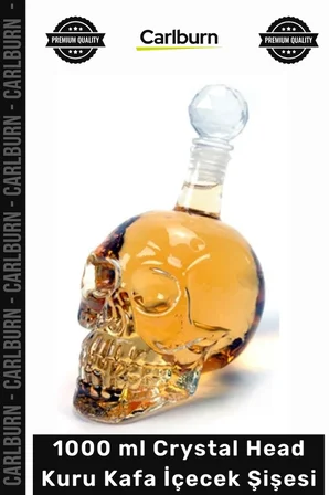 Özel Üretim Cam 1 Litre Büyük Boy Şık Tasarım Dekoratif 1000 ml Crystal Head Kuru Kafa İçecek Şişesi