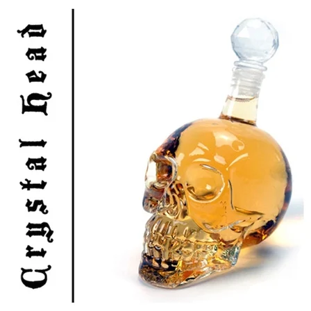 Özel Üretim Cam 1 Litre Büyük Boy Şık Tasarım Dekoratif 1000 ml Crystal Head Kuru Kafa İçecek Şişesi