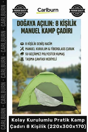 Özel Üretim Su Geçirmez Geniş Outdoor Kolay Kurulumlu Pratik Kamp Çadırı 8 Kişilik 220x300x170