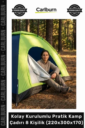 Özel Üretim Su Geçirmez Geniş Outdoor Kolay Kurulumlu Pratik Kamp Çadırı 8 Kişilik 220x300x170