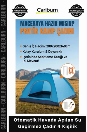 Özel Üretim Kamp Katlanabilir Anti UV Otomatik Havada Açılan Su Geçirmez Çadır 4 Kişilik