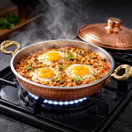 Copper Empire 18 cm Kapaklı Bakır Tava – 650 gr Kalın Bakır Sahan, Kulplu Pişirme ve Servis Tavası