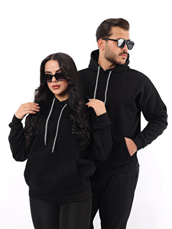 3 İplik Şardonlu Kanguru Cepli Kapüşonlu Sweatshirt