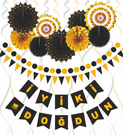 İyi ki Doğdun Yazı Siyah Altın zikzak kraft-banner