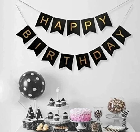 İyi ki Doğdun Yazı Siyah Altın zikzak kraft-banner