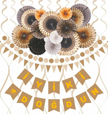 İyi ki Doğdun Yazı Siyah Altın zikzak kraft-banner