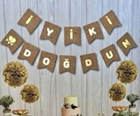 İyi ki Doğdun Yazı Siyah Altın zikzak kraft-banner