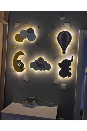 Çocuk Odası Dekoratif Ahşap Gece Lambası Ledli Aydınlatma