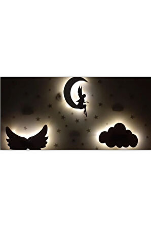 Çocuk Odası Dekoratif Ahşap Bulut Gece Lambası Ledli Aydınlatma