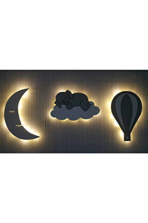 Çocuk Odası Dekoratif Ahşap Set Gece Lambası Ledli Aydınlatma