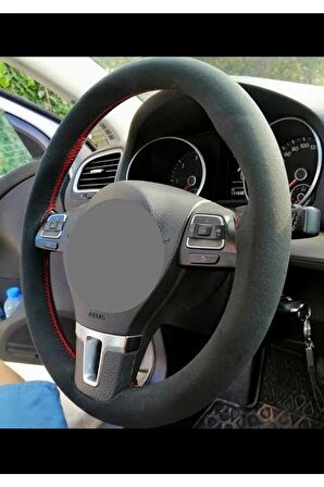 Vw Passat B8-b8,5 Uyumlu Alkantara Dikmeli Direksiyon Kılıfı Kırmızı Ipli