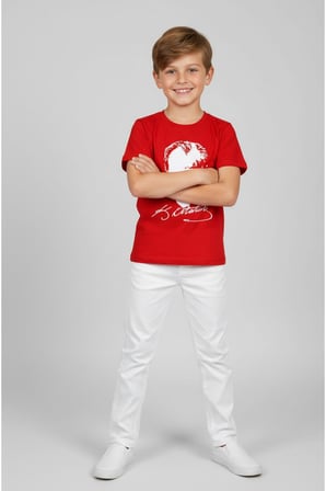 Erkek Çocuk ATATÜRK Baskılı T-Shirt Ve Beyaz Keten Pantolon Takım 23Nisan Ve özel Günler