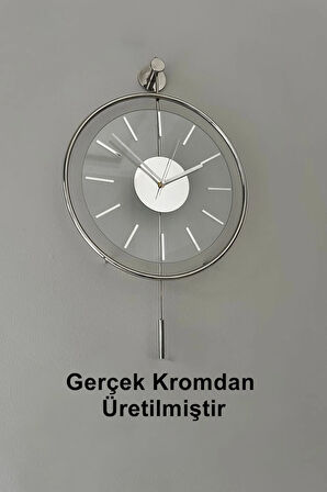 Orta Boy Krom Exclusıve (37X55CM) Özel Seri , Gerçek Krom - Tamper Camlı Duvar Saati