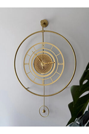 Yeni Dizayn - Çark Gold Luxry - Şeffaf Camlı (TAMPER KIRILMAZ) -metal Duvar (MOBİLYA) Saati
