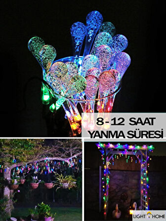 Güneş Enerjili Işıklar 50 Led 7 Metre Renkli Su Damlası 8 Modlu Bahçe Düğün Parti Dekor Işıkları