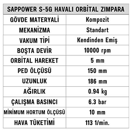 SAPPOWER S-5G Havalı Orbital Zımpara