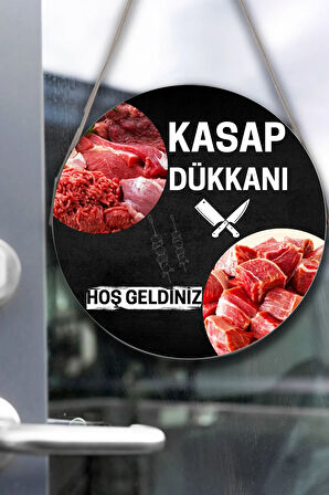 Kasap Dükkanı Cam Kapı Pano Karşılama Tabelası, Kasap İç Mekan için Askılı Dükkan Süs Tablo Dekoru