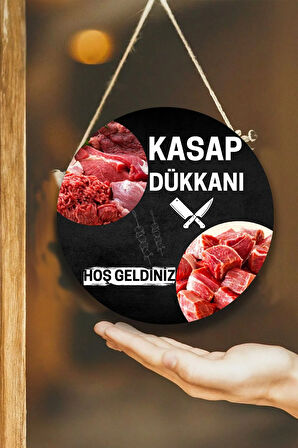 Kasap Dükkanı Cam Kapı Pano Karşılama Tabelası, Kasap İç Mekan için Askılı Dükkan Süs Tablo Dekoru