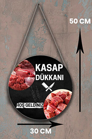 Kasap Dükkanı Cam Kapı Pano Karşılama Tabelası, Kasap İç Mekan için Askılı Dükkan Süs Tablo Dekoru