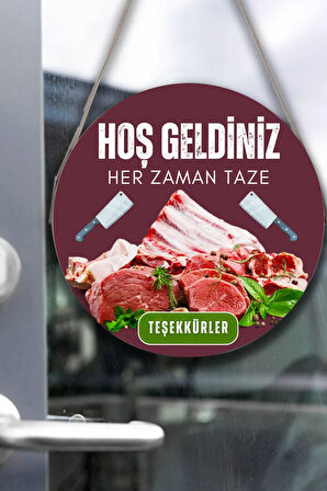 Kasap Dükkanı Cam Kapı Pano Karşılama Tabelası, Kasap İç Mekan için Askılı Dükkan Süs Tablo Dekoru