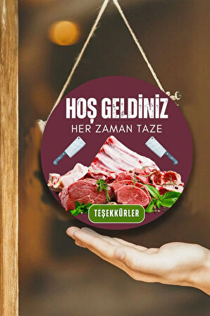 Kasap Dükkanı Cam Kapı Pano Karşılama Tabelası, Kasap İç Mekan için Askılı Dükkan Süs Tablo Dekoru