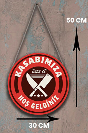 Kasap Dükkanı Cam Kapı Pano Karşılama Tabelası, Kasap İç Mekan için Askılı Dükkan Süs Tablo Dekoru