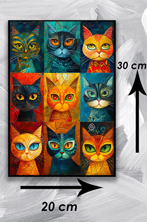 Kedi Resim Illüstrasyon Şık Ahşap Tablo Modeli, Estetik, Oturma Odası, Salon, Ofis, Ev Dekorasyonu