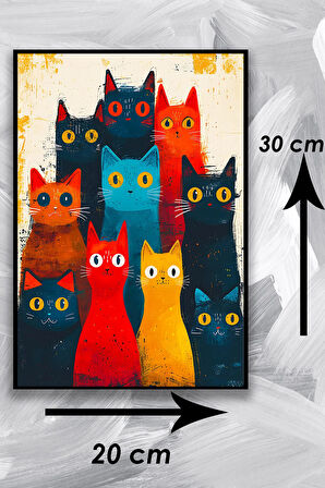 Kedi Resim Illüstrasyon Şık Ahşap Tablo Modeli, Estetik, Oturma Odası, Salon, Ofis, Ev Dekorasyonu