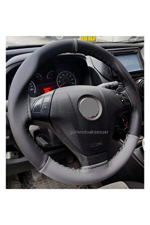 Ford Kuga Uyumlu Direksiyon Kılıfı Dikmeli Iki Renkli Yüzüklü Gri-Siyah