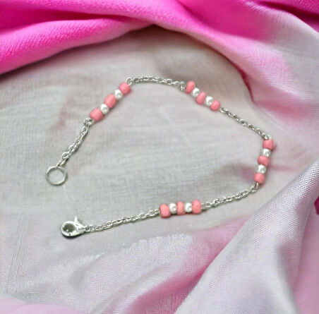 Kum Boncuklu ve İnci Boncuklu Aesthetic Soft Vibes Vintage Fairycore Coquette Yavruağzı Renk Zincir Bileklik