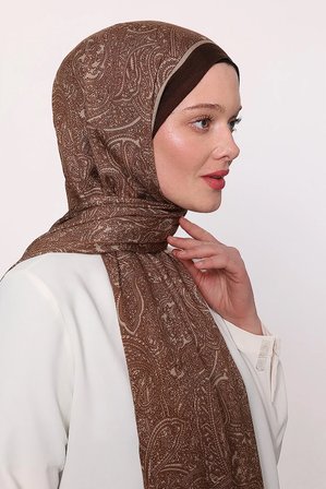 LuvenSara Desenli Şal Ekru-Kahve