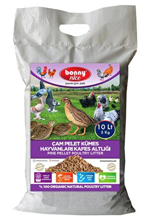 Bonny Nice Doğal Çam Pelet Bıldırcın Güvercin Süs Tavukları Kafes Altlığı 5 Kg 10 Lt