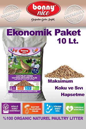 Bonny Nice Doğal Çam Pelet Bıldırcın Güvercin Süs Tavukları Kafes Altlığı 5 Kg 10 Lt