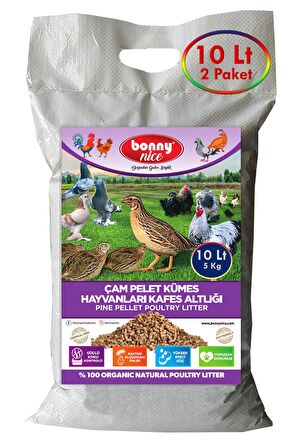 Bonny Nice Doğal Çam Pelet Bıldırcın Güvercin Süs Tavukları Kafes Altlığı 5 Kg 10 Lt (2 Adet)