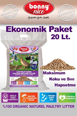 Bonny Nice Doğal Çam Pelet Bıldırcın Güvercin Süs Tavukları Kafes Altlığı 10 Kg 20 Lt