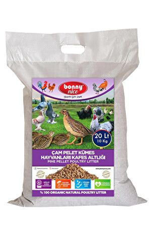 Bonny Nice Doğal Çam Pelet Bıldırcın Güvercin Süs Tavukları Kafes Altlığı 10 Kg 20 Lt (2 Paket)