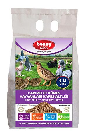 Bonny Nice Doğal Çam Pelet Bıldırcın Güvercin Süs Tavukları Kafes Altlığı 2 Kg 4 Lt