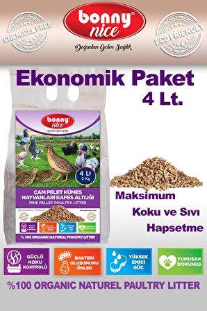 Bonny Nice Doğal Çam Pelet Bıldırcın Güvercin Süs Tavukları Kafes Altlığı 2 Kg 4 Lt